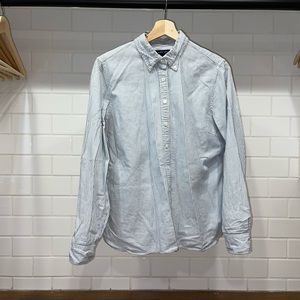Lands End Blue and White Stripped Button Down Shirt